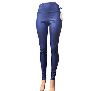 Junior’s Wide 4.5"  Waistband Smooth Faux Leather leggings, Royal Blue, L
